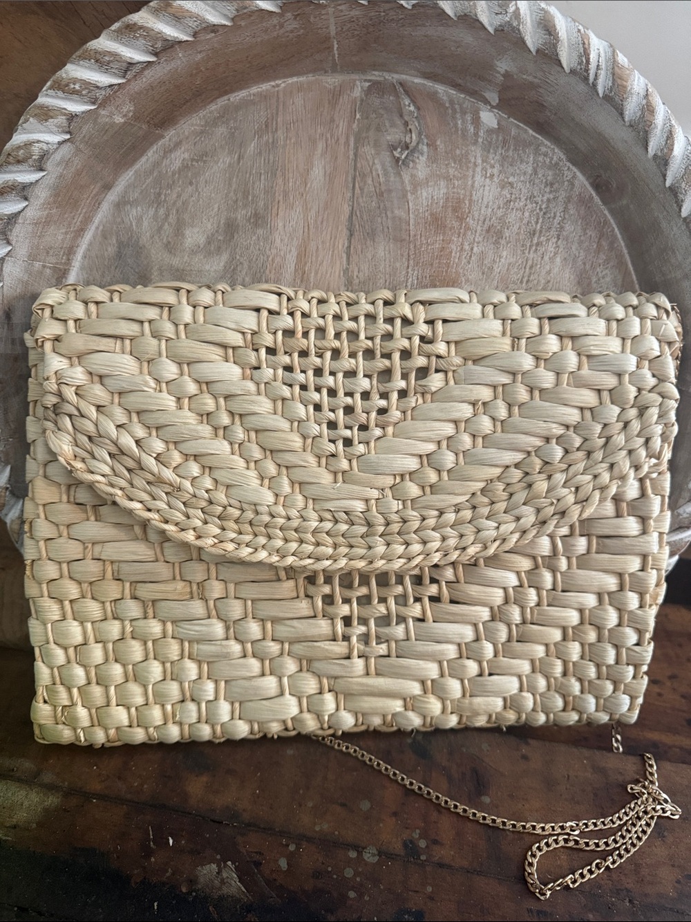 Anthropologie Woven Straw Crossbody Clutch - Natural Beige